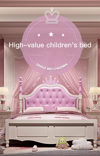 子供の無垢材のプリンセスベッド、シングルベッド、寝室の家具、夢の城 