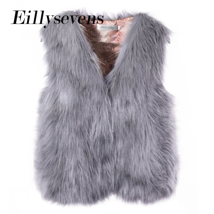 Faux Fur Coat Plush Casual Warm Slim Sleeveless Artificial Vest Winter Coats Women Gray Jacket Outerwear | Женская одежда