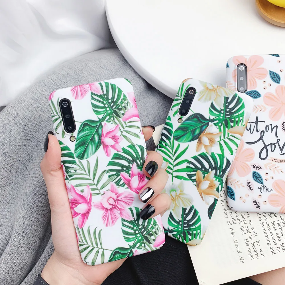 Роскошные, жесткие, ПК телефон Cas для Redmi Note 7 Чехол Luminouse чехол Coques для Xiaomi MI8 MI9 задняя крышка Ins Цветочные Цветы лист Funda
