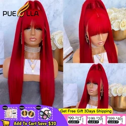 Red 13x4 HD Lace Frontal Wig With Bangs Brazilian Straight Lace Front Human Hair Wigs For Women 13x6 Lace Front Wig Human Hair