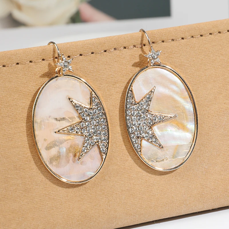 

New Design Rhinestone Star Oval Drop Dangle Earrings For Women Vintage Geometric Resin Statement Earrings Party Jewelry