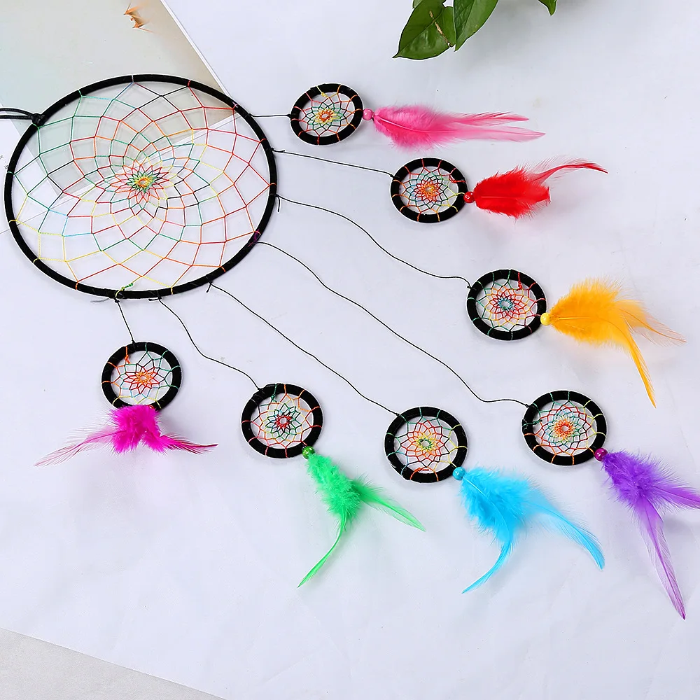 Feather Ornament Decoration Colorful Dream-Catcher Wind-Chimes Handmade Retro Indian Style Handmade Wall-Hanging Gift