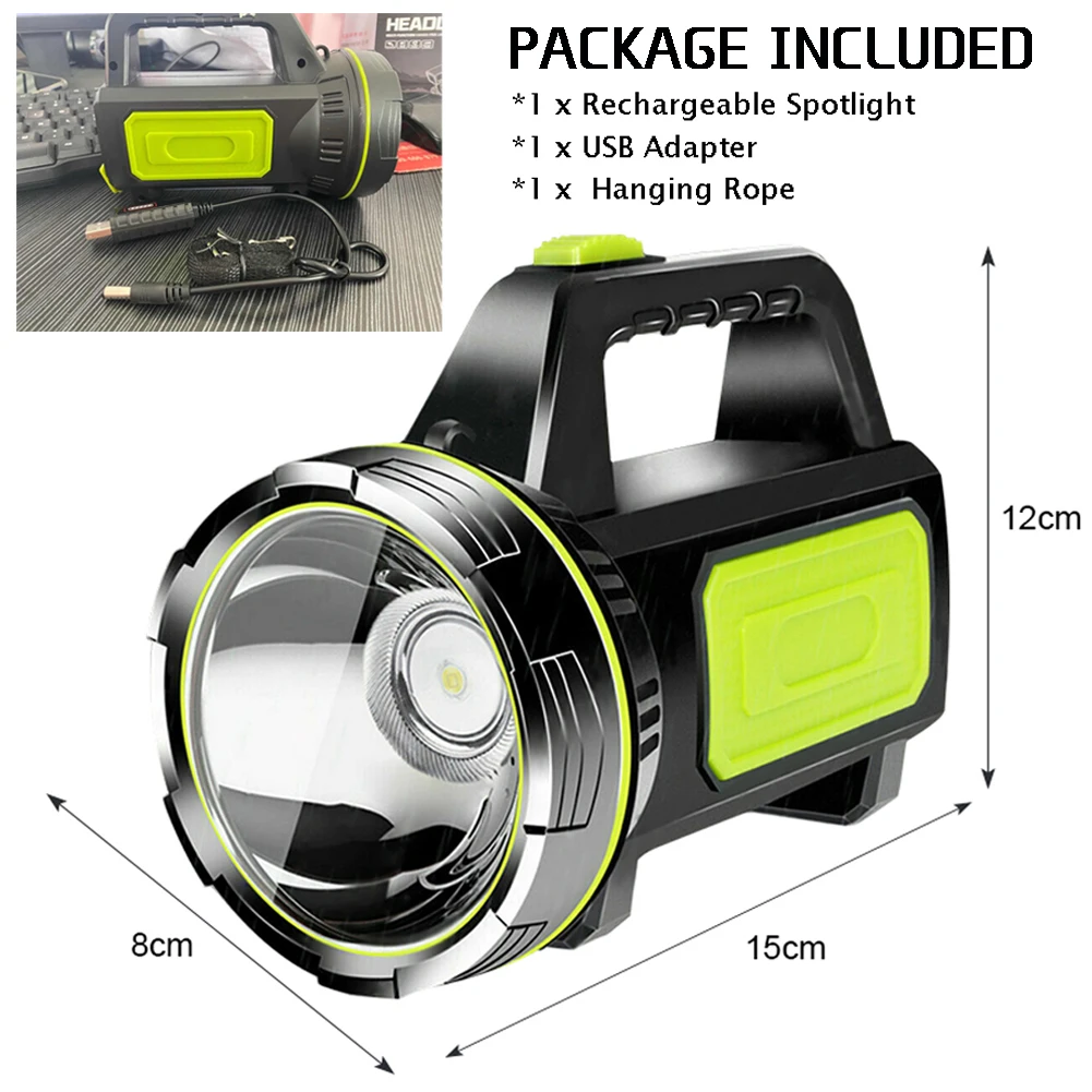 Lampe de poche Led puissante, lanterne, projecteur Portable Rechargeable, portée de 500m, lampe de chasse avec lumière latérale, 500m ► Photo 3/6