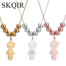 

Custom Name Boy Shape Beads Necklace Rose Gold Color Steel Chain Choker Women Jewelry for Girl Friends Couple Personalized Gift