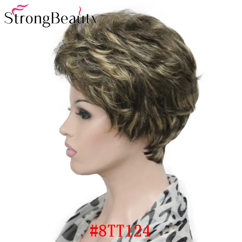 StrongBeauty синтетические Короткие Волнистые Волосы пышные натуральные светлые/серебристо-серые парики с челкой для женщин много цветов на выбор