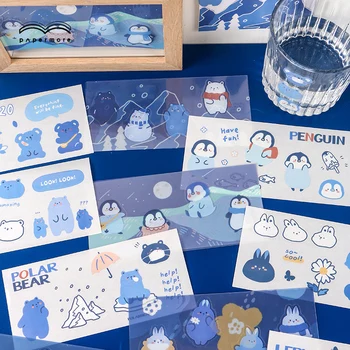 

4pc Blue Ideal Series PET Stickers Cute Animals Diary Planner Decorative Label Scrapbooking DIY Korean Stationery Sticker Kawaii