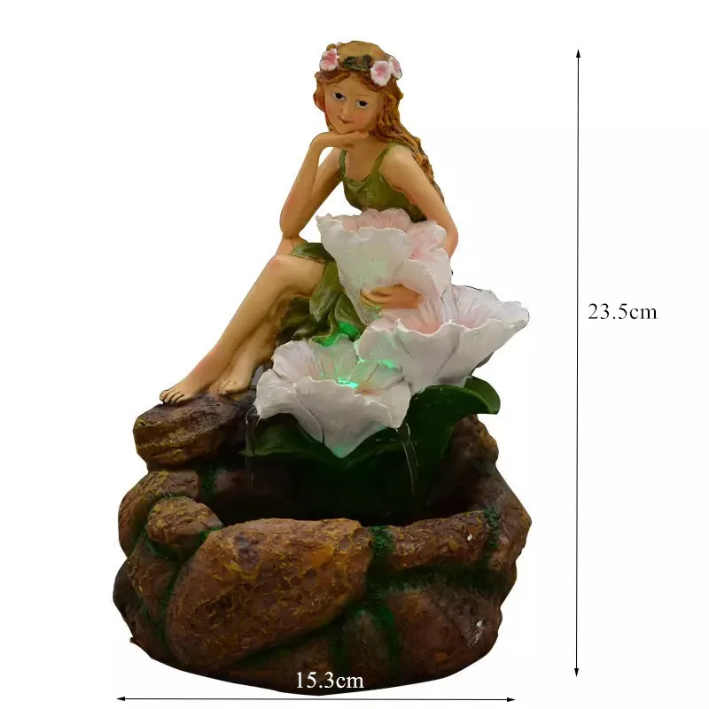 Смола Маленький Ангел цветок фея фонтан фэн шуй украшения офисный Настольный водный пейзаж ремесло подарок на день рождения Домашний декор - Цвет: 15.3cm x 23.5cm