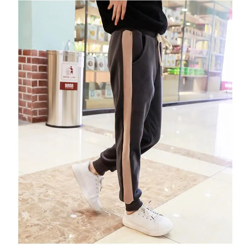 gray plus velvet Г. Осень-зима, Детские утепленные вельветовые длинные штаны для девочек повседневные теплые брюки для девочек спортивные штаны с эластичной резинкой на талии для подростков, K68 - Цвет: gray plus velvet