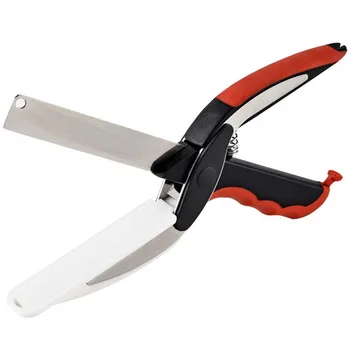 

Multi-Function Smart Clever Scissor Cutter 2 In 1 Food Chopper Vegetable Black Knife Shear Kitchen with Cutting Board 2019 New