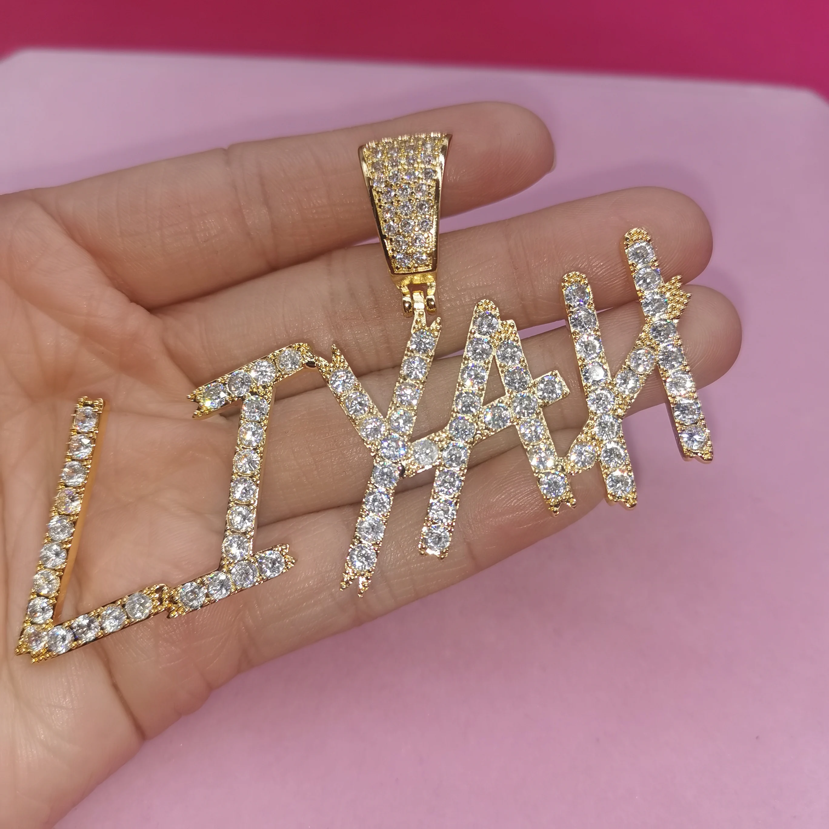 Custom Name Necklace  with 9MM Zircon Cuban Chain for Women Men Sharp Bubble Letters Pendant Hip Hop Jewelry