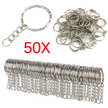 

50 Pcs Wholesale 25mm Polished Silver Keyring Keychain Split Ring With Short Chain Key Rings Women Men DIY Best Price