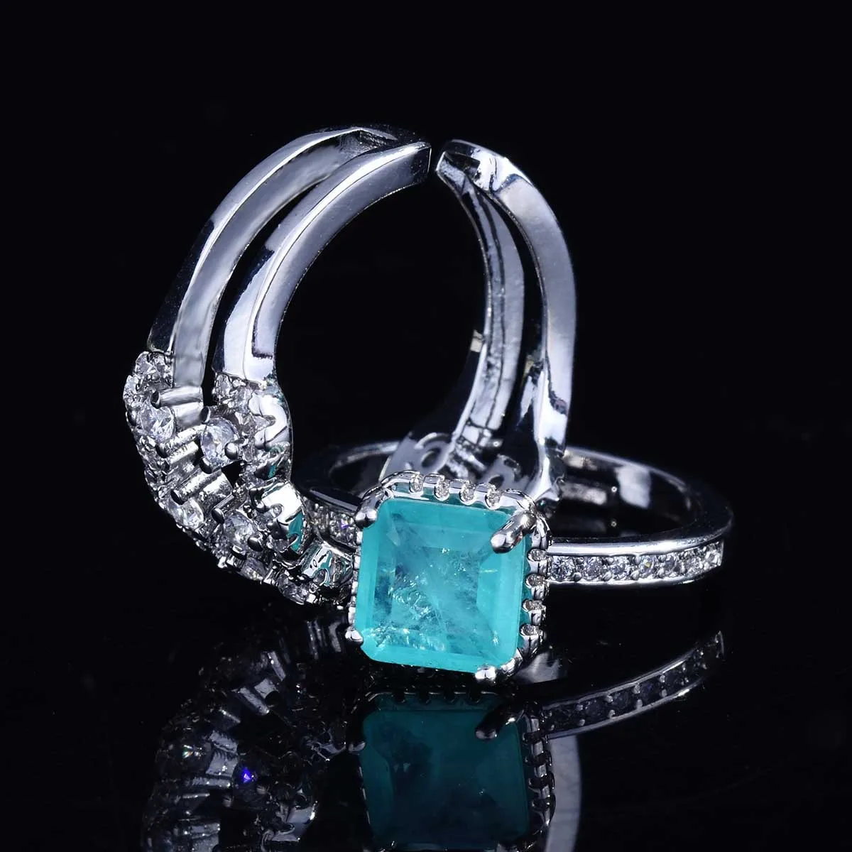 Ruzzallati Trend Vintage Square Brasile Paraiba Tormalina Anello Set Colore Argento Impilabile Festa Nuziale Anello Regalo