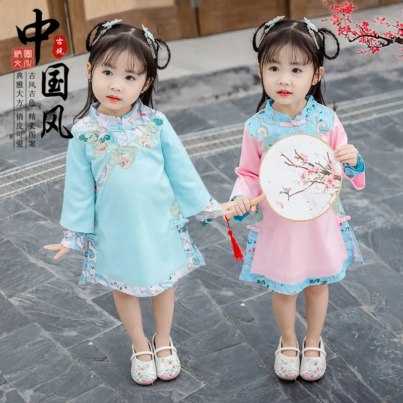 

Chinese Style Girl Embroidery Cheongsam Traditional Evening Party Dress Vintage Sweet Princess Qipao Classic Stage Show Gowns