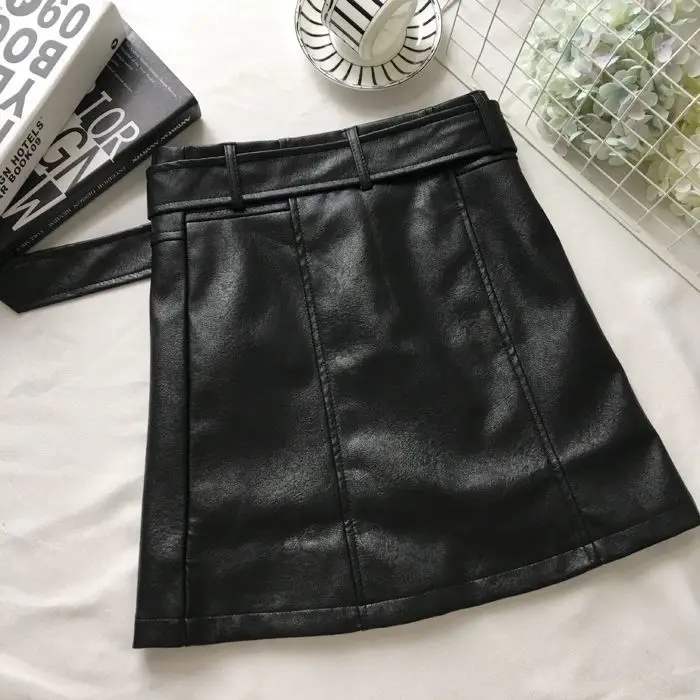 2020 New Style Small Leather Skirt Skirt Pu Autumn and Winter High Waist Bag Hip Skirt Zipper Waistband A- line Womens Skirt