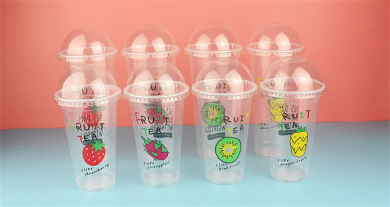 50pcs Creative cute fruit disposable cups party favorl transparent plastic cup 500ml tea juice takeaway packaging cups with lid