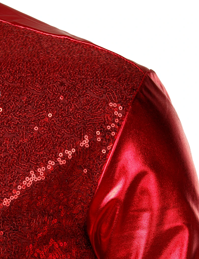 Red Sequin Metallic Patchwork Shirt Men 2023 New 70's Disco  Nightclub Sparkle Shirt Mens Halloween Party Stage Prom Costume 2XL