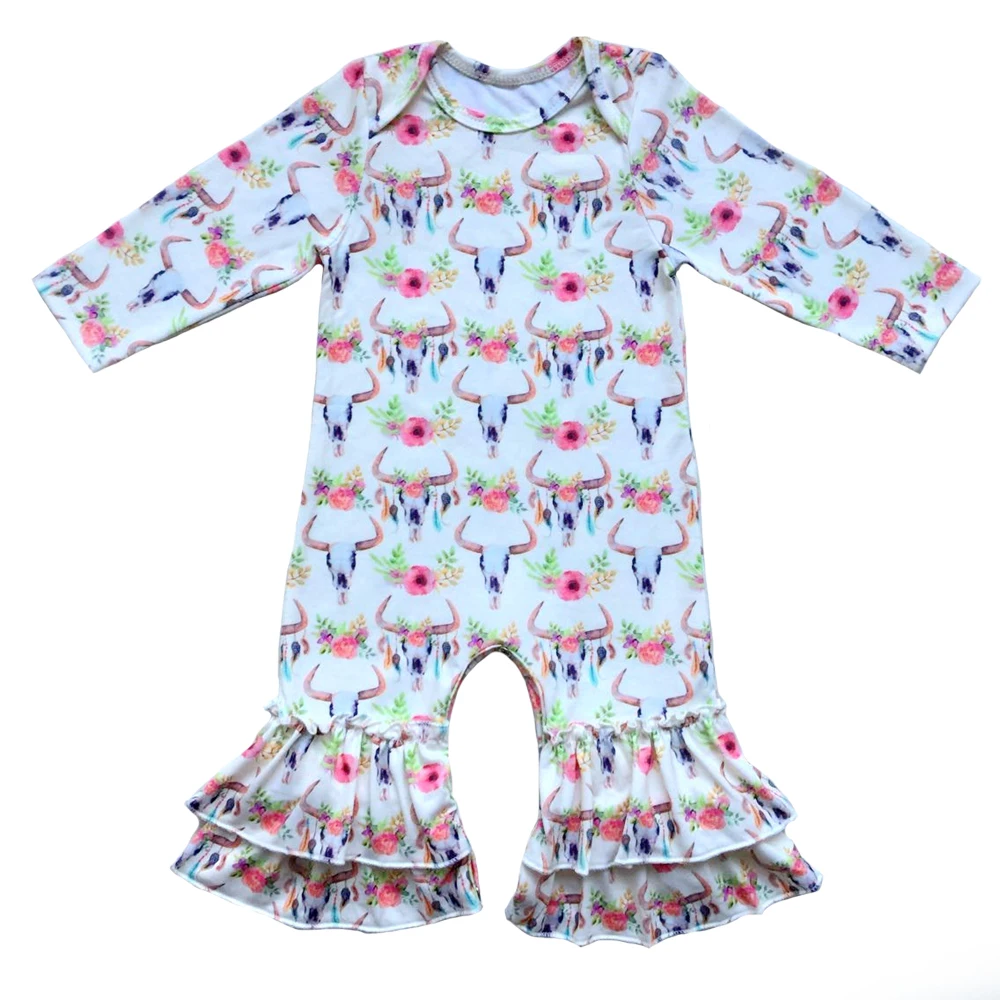 Молочный шелк микро волоконный цветочный принт Прочный Комбинезон пижамы для новорожденных девочек одежда на резиновой подошве гофрированные ноги Комбинезоны