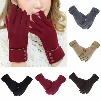 

New Women Winter Warm Touch Screen Gloves Thick Fleece Lined Thermal Button Full Finger Driving mitten