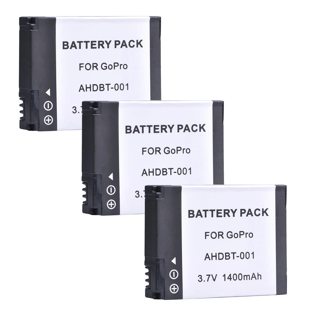 3-Pack 1400mAh AHDBT-001 батареи для GoPro HD HERO2 Original HERO и AHDBT-002 | Электроника