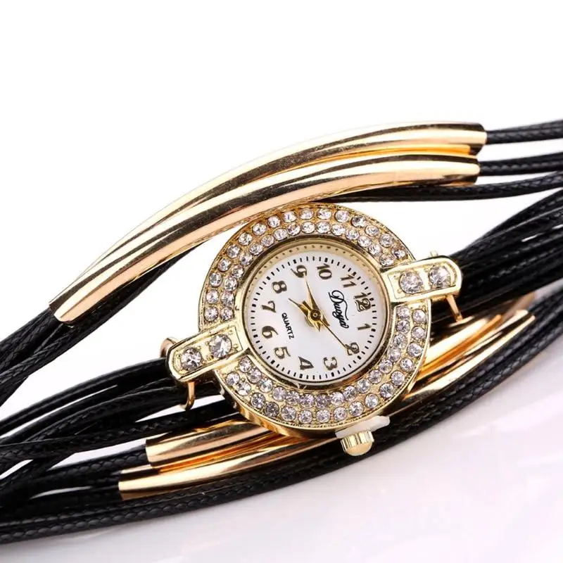 Женский браслет часы Relojes Mujer винтажное переплетение с узором кварцевые искусственная кожа наручный часы цепочки из воска ремешок аналоговые кварцевые часы