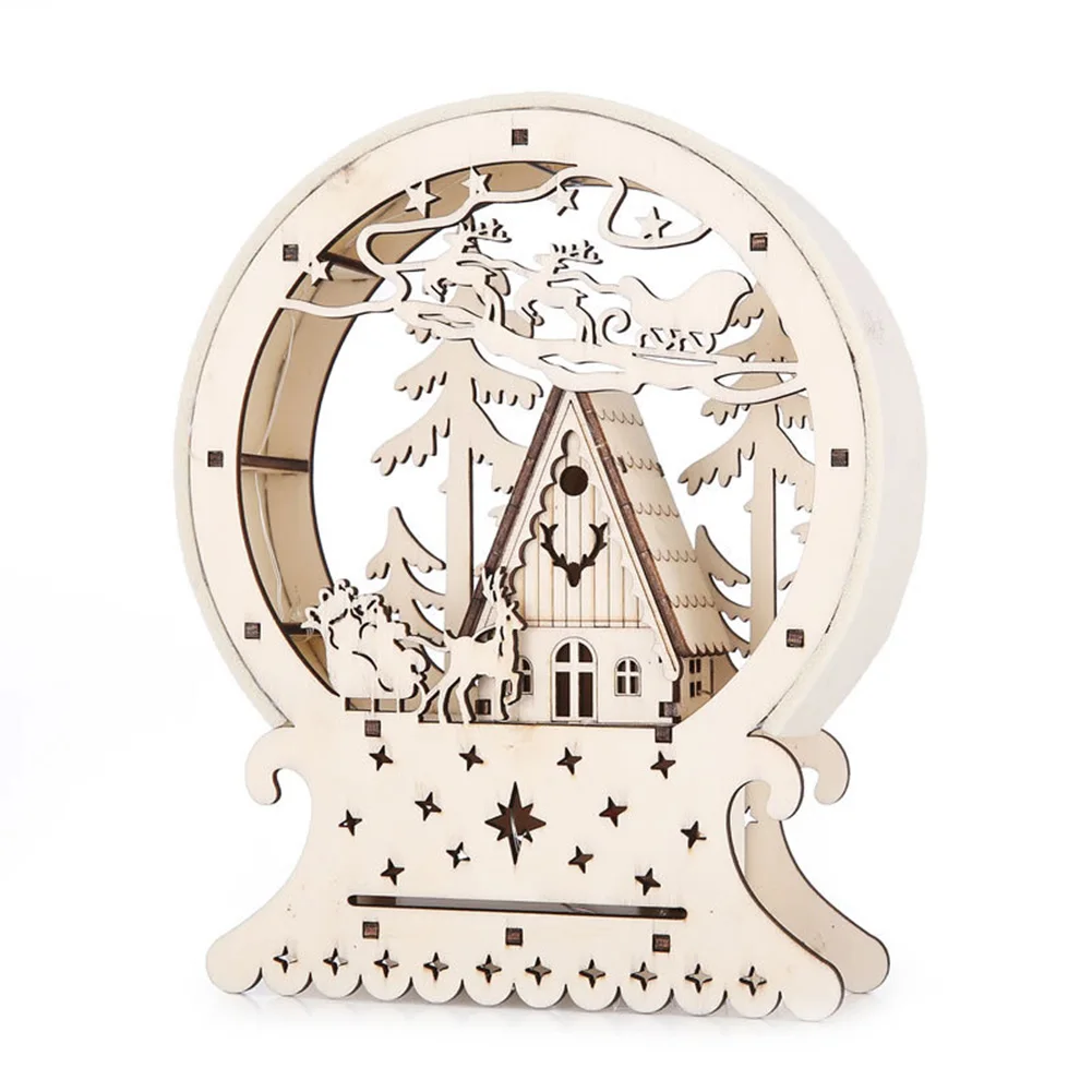 

Christmas Mall Deer Window Luminous Ornaments Wooden House Light Chalet UV
