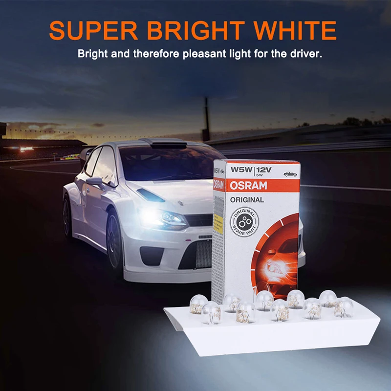 Лампа Ксеноновая OSRAM 10 шт 12V T10 W5W светодиодный фары указателя поворота стоп-сигнала Внутреннее освещение OEM Автомобильные галогенные лампы T10 194 168 2825I потолочный плафон