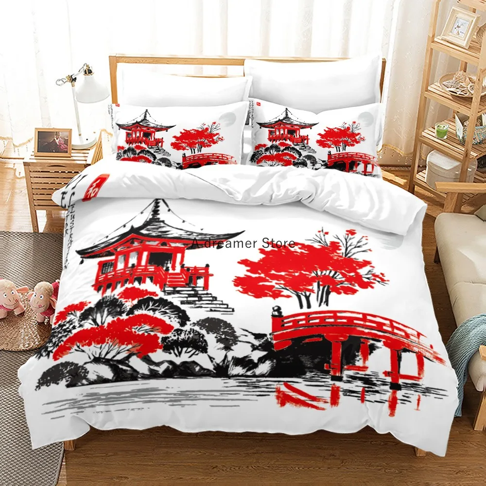 Chinese Ink Painting Plum Blossom Bamboo Bedding Set Fashion Art Duvet Quilt Cover With Pillowcases 200x200 Size Adults Textile