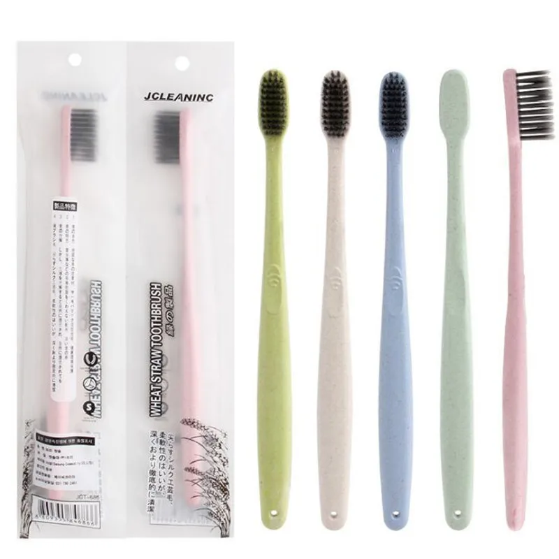 

Wheat Straw Adult Toothbrush Soft Bristle Portable Travel Small Head Toothbrush Adult Nanometer Bamboo Charcoal Single Toothbrus