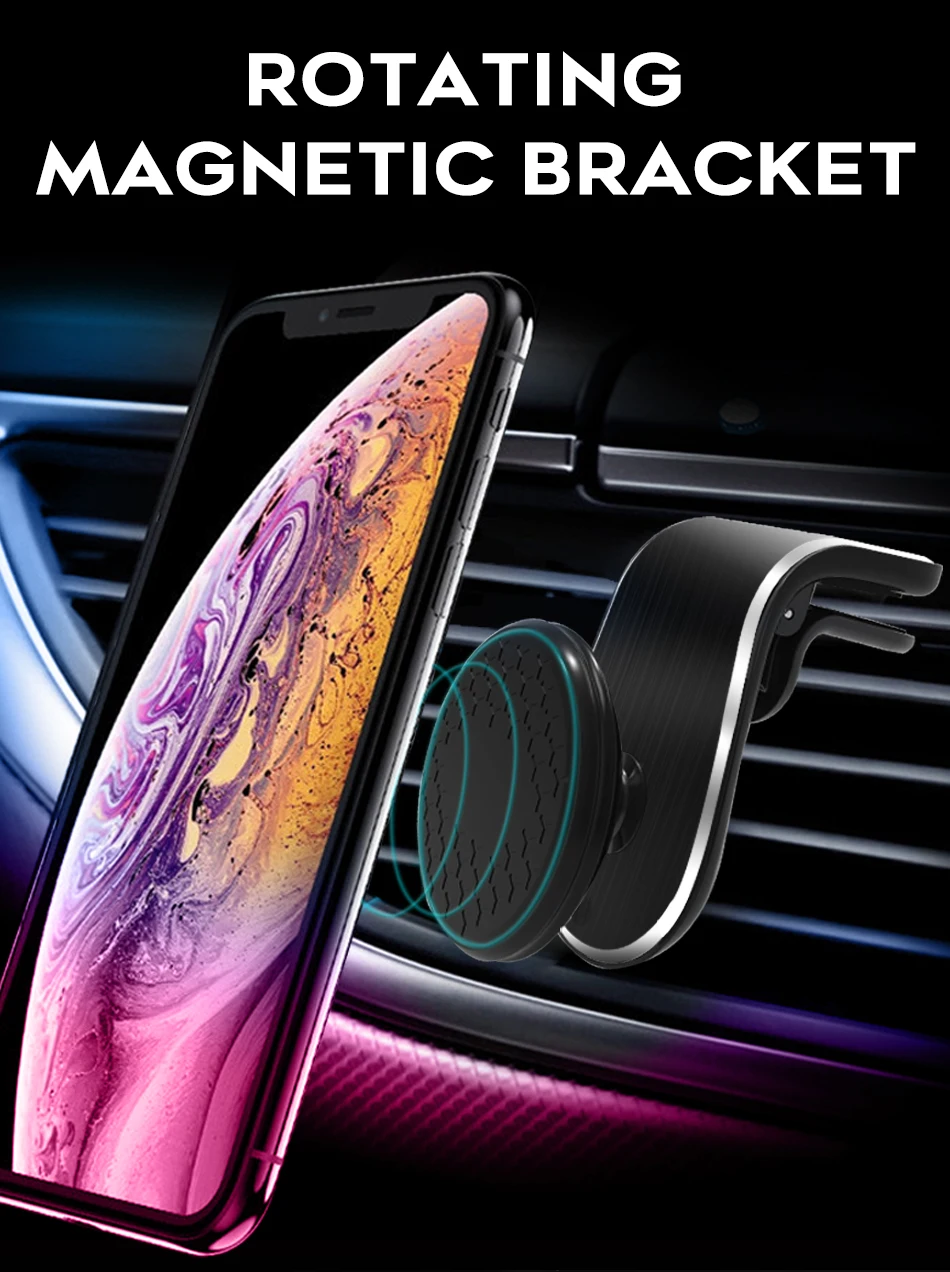 Универсальный магнитный автомобильный держатель для телефона для iPhone X, samsung, держатель на вентиляционное отверстие, 360 градусов, l-образный держатель для телефона