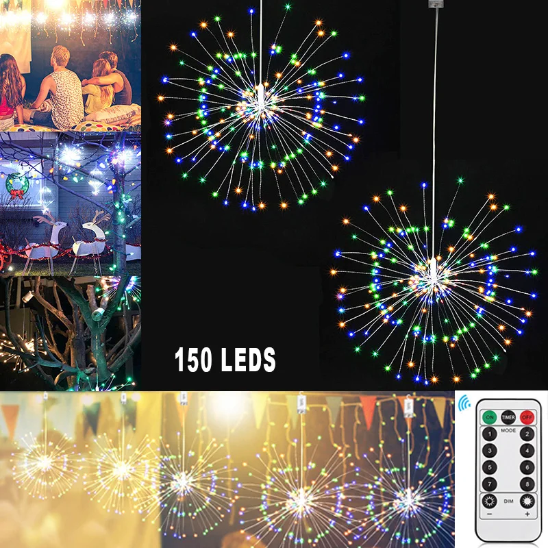 Romantic Durable Corridor Patio Firework Light Parties Landscape Lamp Remote Control Fairy Light Super Bright 150LED Xmas Decor
