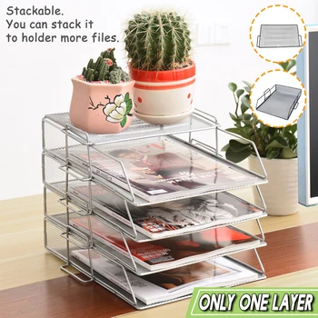 

Stackable Iron Mesh A4 Paper Organizer Document File Storage Basket Holder Desktop Office Book Magazine Newspaper Storage Tray