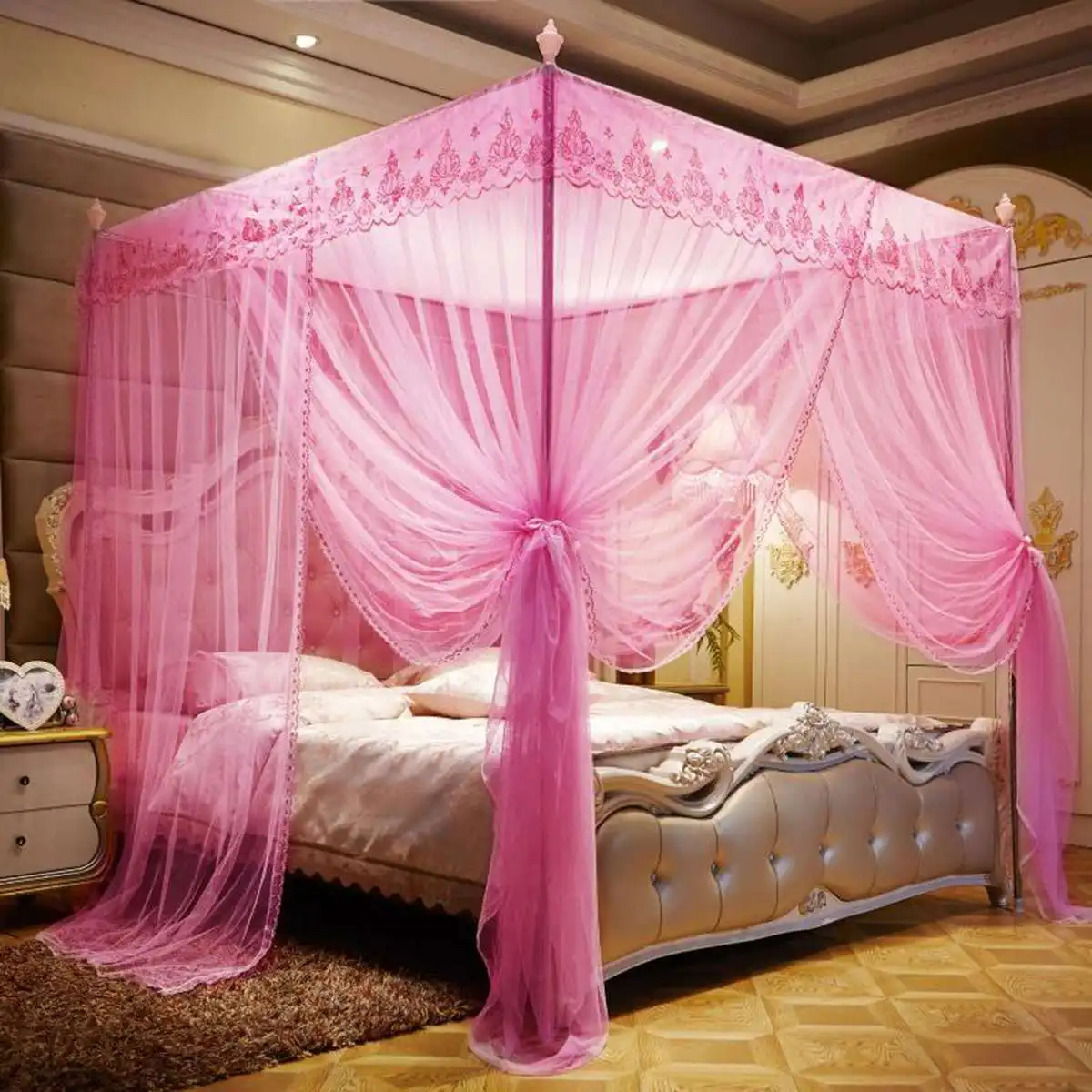 Дома москитная сетка для двойной балдахины для кровати взрослых три дверная противомоскитная сетка летняя кроватка Навес плюс размер - Цвет: Розовый