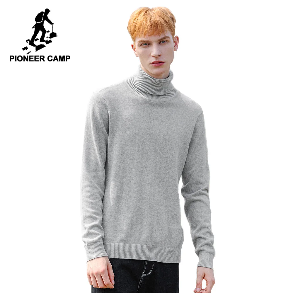 Turtleneck Sweater Pullover Black Male Men Autumn Red Solid Pioneer Camp Cotton Gray