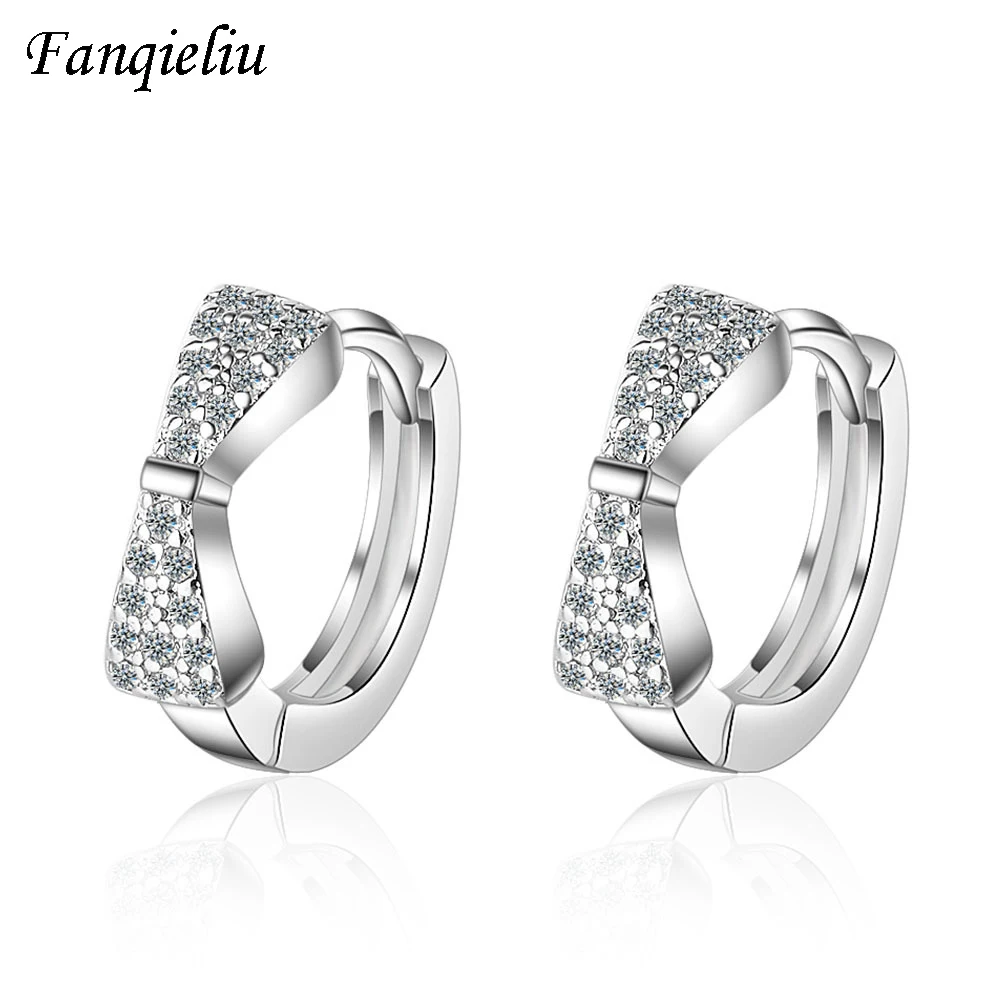 

Fanqieliu Bow Crystal Hoop Earrings Women Real 925 Sterling Silver Earrings Hoops For Woman FQL20367