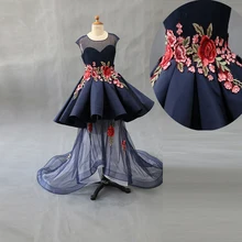 Последние Вечернее Платье асимметричное розовое с цветочным рисунком в китайском стиле вечернее платье Круглая горловина длиной до колен, с юбкой из тюля и длинными 2-слойное платье