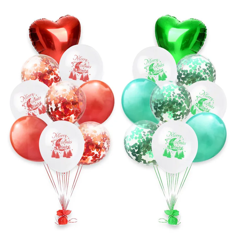 1set Happy New Year Red Green Confetti Balloons Merry Christmas Balloon Helium Balls Birthday Wedding Party Decorations Supplies