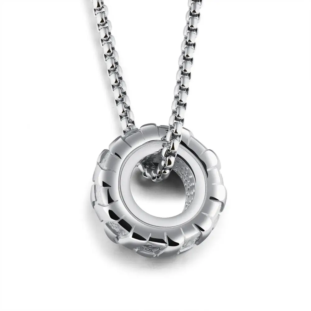 OPK European and American tide men's necklace personality classic tire wheel man Titanium Steel Pendant Square pearl chain