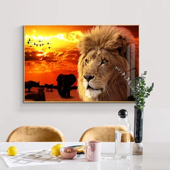 

African Sunset Lion With Tiger Canvas Art Painting Posters and Prints Scandinavian Cuadros Wall Art Picture for Living Room