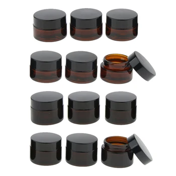 

12/pack Mini Glass Jars with Lids Amber Glass Vials Airtight Cosmetic Small Empty Refillable Bottle Cosmetic Sample Containe
