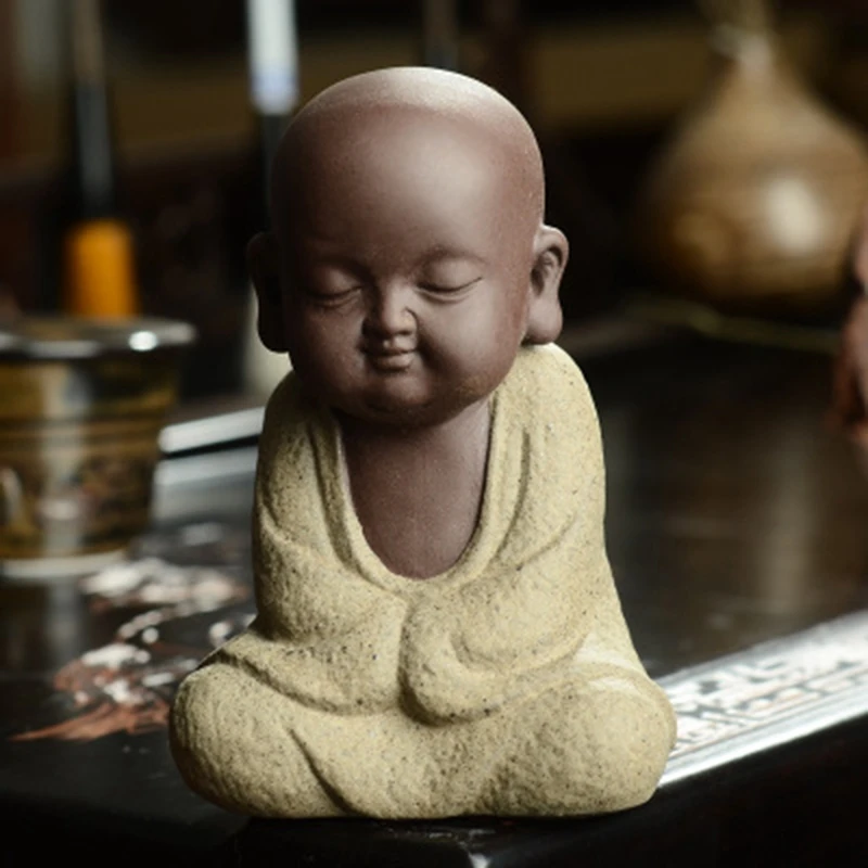 

Buddha Statue Small Monk Color Sand Ceramic Home Club Feng Shui Decorative Ornaments Purple Sand Tea Pet