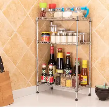 

Multi-function Carbon Steel Storage Rolling Cart 3 Tier Shelf Rack Organizer Adjustable Rack with 4 Hooks
