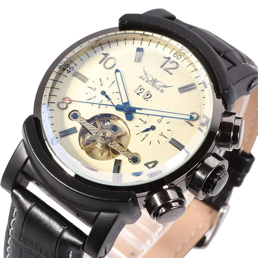 

JARAGAR Luxury Brand Mechanical & Automatic Wrist Watch Men Business Dress Tourbillon Watches 2019 Day Date Leather Band Clock
