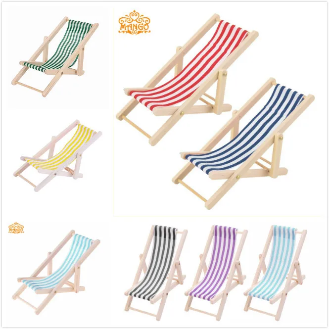 

1:12 Dollhouse Mini Furniture Model Finished Product Stripes Wood Recliner Beach Chair Multi-color