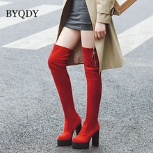 BYQDY женские сапоги на очень высоком каблуке Зимние ботфорты на толстом каблуке высокие сапоги на молнии с круглым носком обувь на платформе Большие размеры