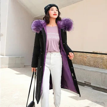 

Long Section Female Overcoat Artificial Fur Collar Winter Warm Thick Parka Reversible Colour Duck Down Large Size Down Jacket