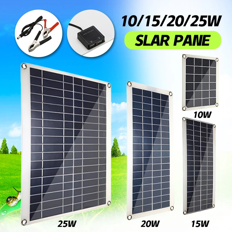 25W DC18V//5V Portable Solar Panel Sun-Power Battery Charger Boat Home Camp USB