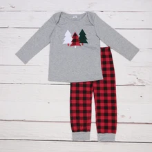 Рождественская Пижама для мальчиков, костюм с круглым вырезом, красный, зеленый, Новогодняя одежда для малышей, рождественские наряды для мальчиков, 2BK906-222