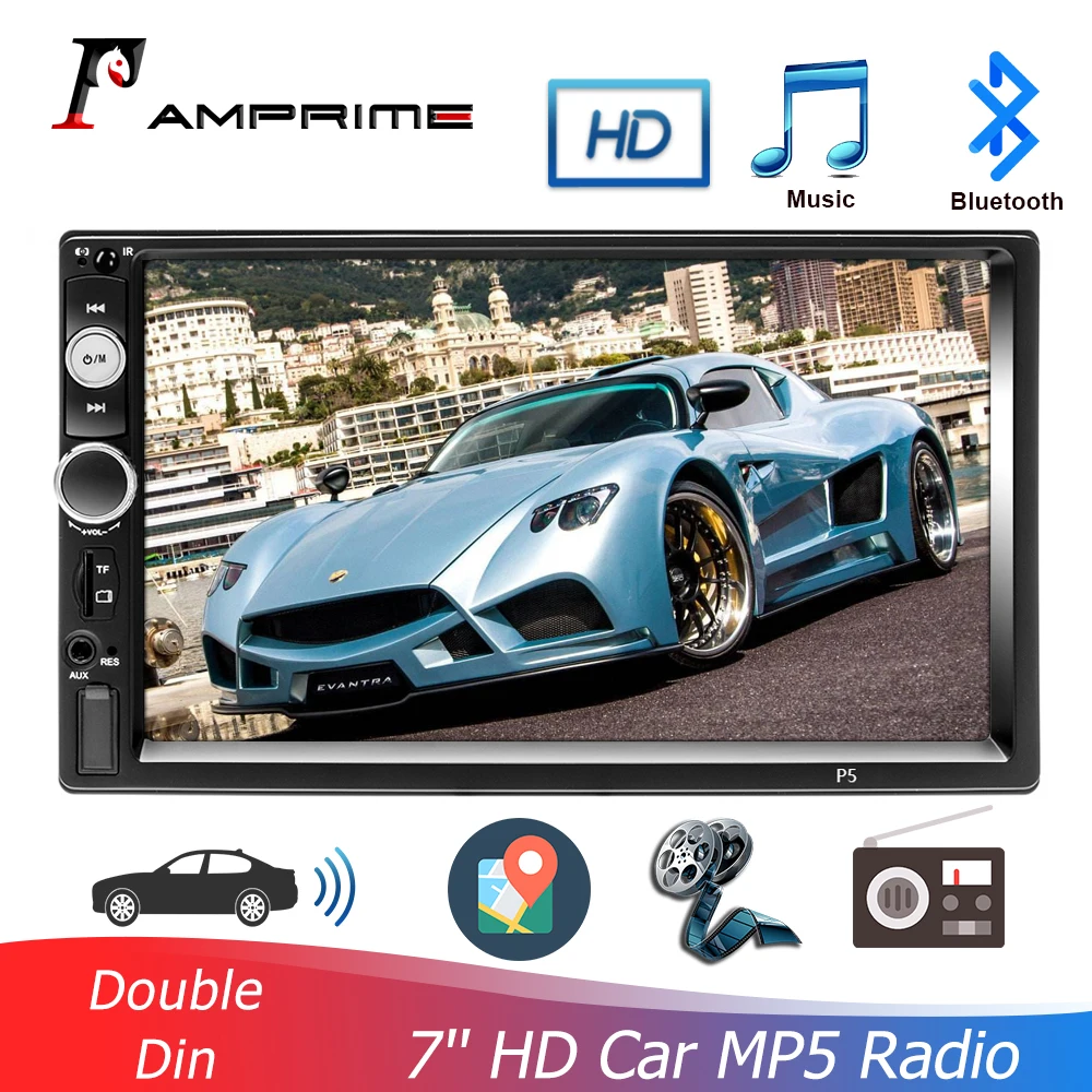 AMPrime 2 Din Car Radio 7 inch HD MP5 Player Bluetooth 4.2 Autoradio FM AUX USB SD DVR Touch Screen with Music Movie | Автомобили и