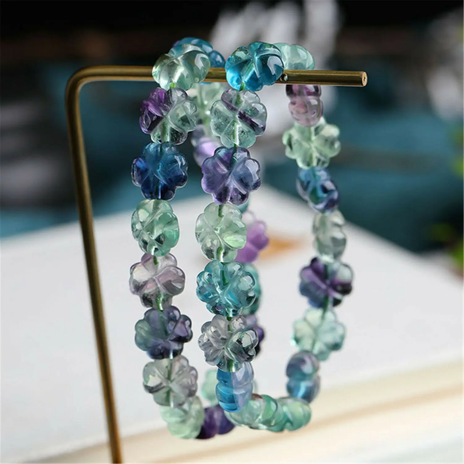 

Natural Green Fluorite Quartz Gemstone Bracelet 12x12mm Clear Flower Beads Colorful Fluorite Women Men Jewelry Love AAAAA