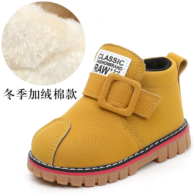 Cotton yellow JUSTSL/зимние ботинки для маленьких мальчиков и девочек; сезон осень-зима; детские Нескользящие ботинки из хлопка с мягкой подошвой; детская обувь - Цвет: Cotton yellow